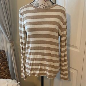 Talbots Tan,Gold, And  Cream Striped Long Sleeve Top